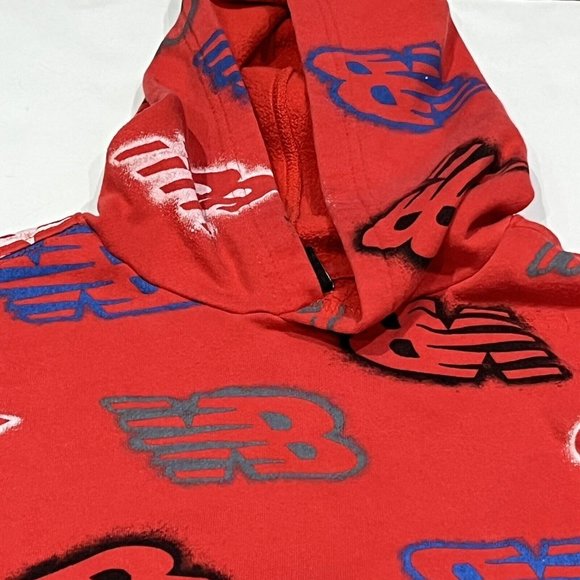 Kid’s Youth Red Pullover Red Hoodie Sweatshirt NB Graffiti Design Medium (10/12) - Picture 16 of 16